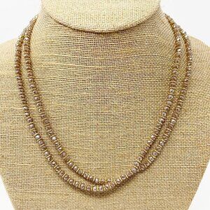 Rose Pink & Gold Beaded Long Necklace 18"